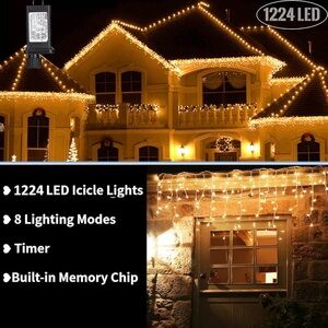 Outdoor Christmas Icicle Lights | 1224 LED | 100 ft | New